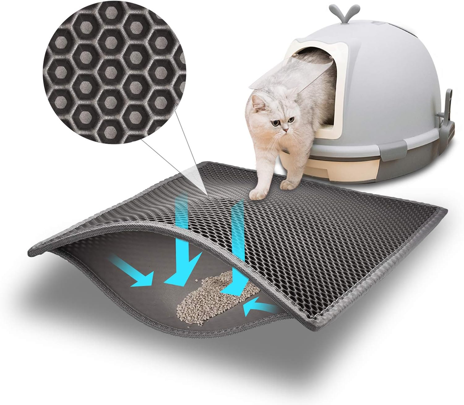 Double-layer cat litter catcher pad for clean floors