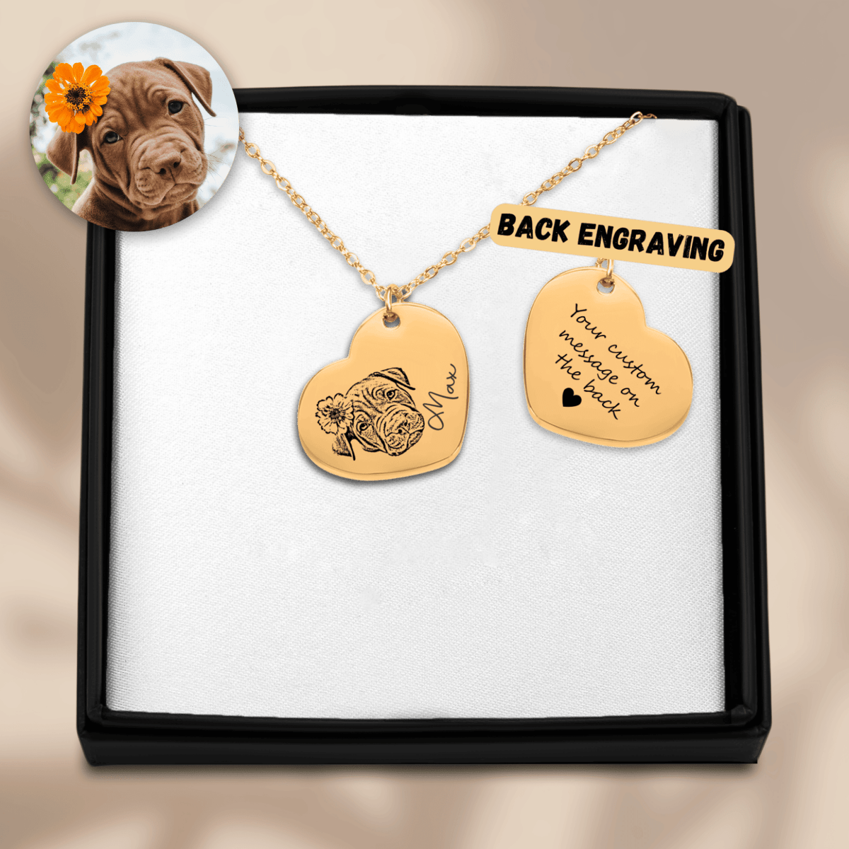 Pet Portrait Heart Necklace - Klolan